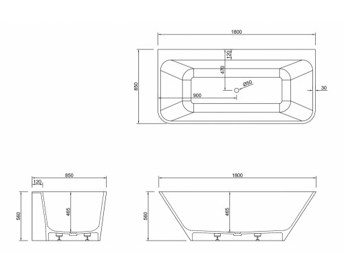 ABBER ванна из искусственного камня цвет: белый матовый 180x85x56 I AS9619