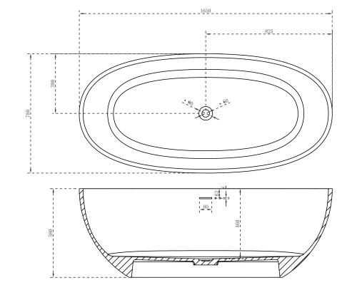 ABBER ванна из искусственного камня цвет: белый матовый 165x78x58 I AS9620-1.6