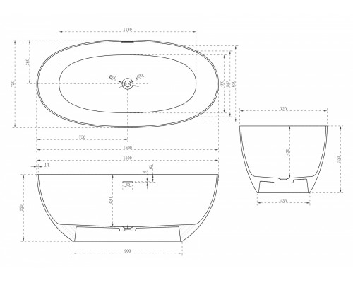 ABBER ванна из искусственного камня цвет: белый матовый 150x72x55 I AS9624-1.5
