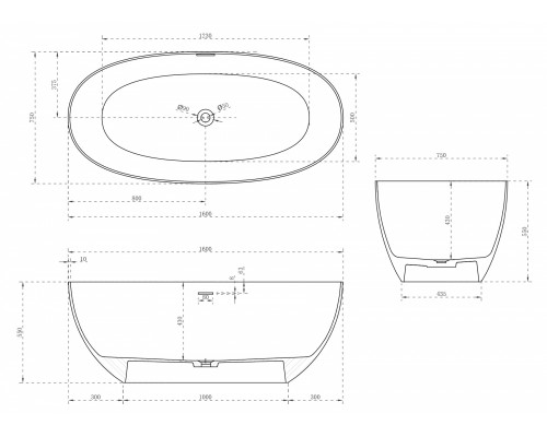 ABBER ванна из искусственного камня цвет: белый матовый 160x75x55 I AS9624-1.6