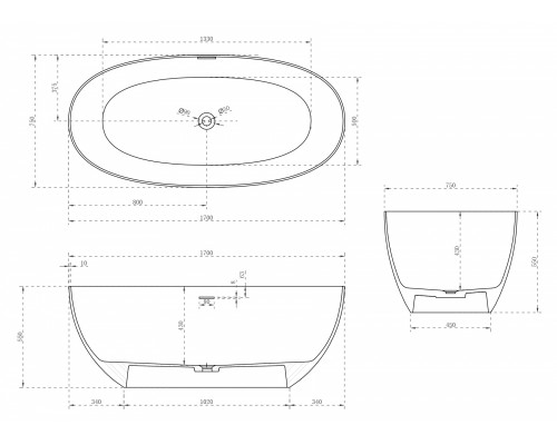 ABBER ванна из искусственного камня цвет: белый матовый 170x75x55 I AS9624-1.7