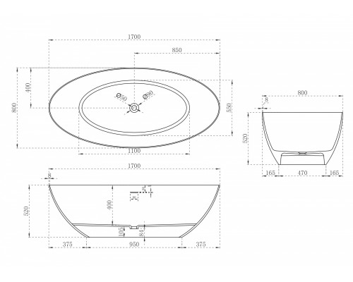ABBER ванна из искусственного камня цвет: белый матовый 170x80x52 I AS9625-1.7