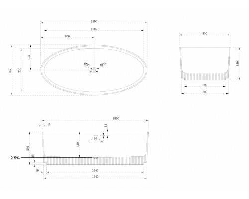 ABBER ванна из искусственного камня цвет: белый матовый 180x85x55 I AS9627