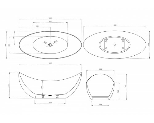 ABBER ванна из искусственного камня цвет: белый матовый 180x80x75 I AS9633