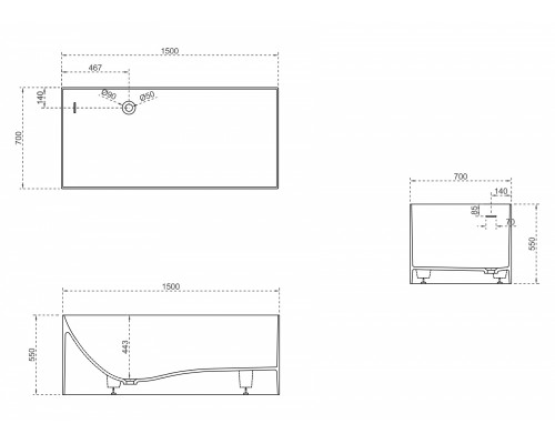 ABBER ванна из искусственного камня цвет: белый матовый 150x70x55 I AS9640-1.5