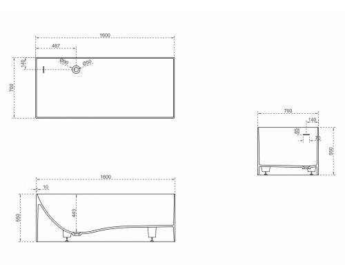 ABBER ванна из искусственного камня цвет: белый матовый 160x70x55 I AS9640-1.6