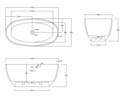 ABBER ванна из искусственного камня цвет: белый матовый 130x68x55 I AS9641-1.3