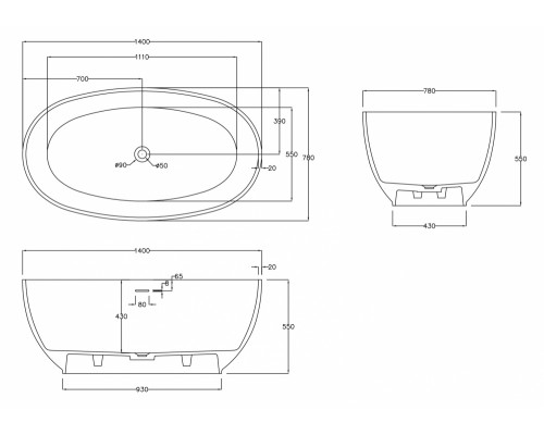 ABBER ванна из искусственного камня цвет: белый матовый 140x78x55 I AS9641-1.4