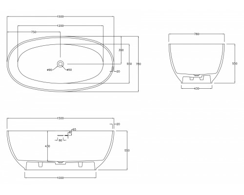 ABBER ванна из искусственного камня цвет: белый матовый 150x78x55 I AS9641-1.5