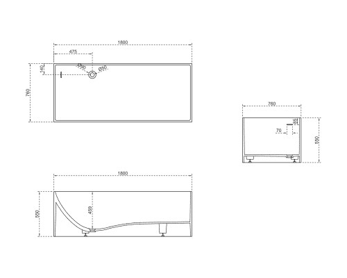ABBER ванна из искусственного камня цвет: белый матовый 180x76x55 I AS9642-1.8