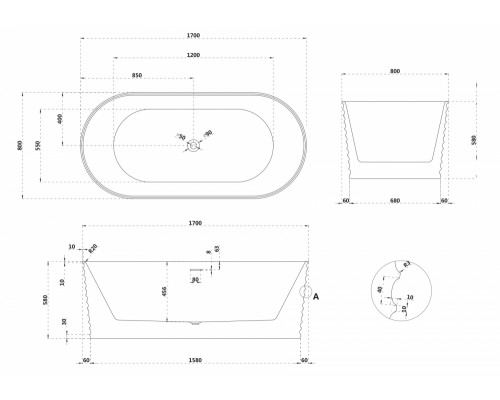 ABBER ванна из искусственного камня цвет: белый матовый 170x80x58 I AS9650