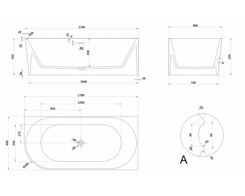 ABBER ванна из искусственного камня цвет: белый матовый 170x80x55 I AS9651 R