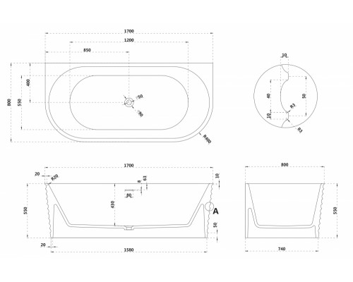 ABBER ванна из искусственного камня цвет: белый матовый 170x80x55 I AS9652