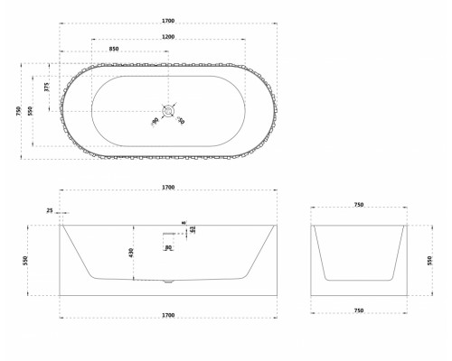 ABBER ванна из искусственного камня цвет: белый матовый 170x75x55 I AS9653