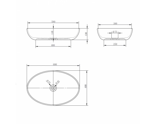 Умывальник накладной полиэфирная смола ABBER Kristall AT2801Onyx черная