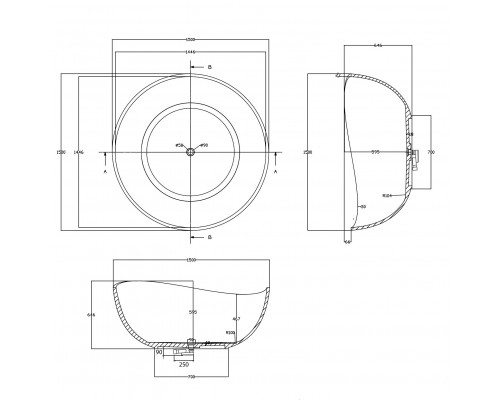 ABBER прозрачная ванна из полиэфирной смолы цвет бирюзовый 150x150x64.6 I AT9705Aquamarin