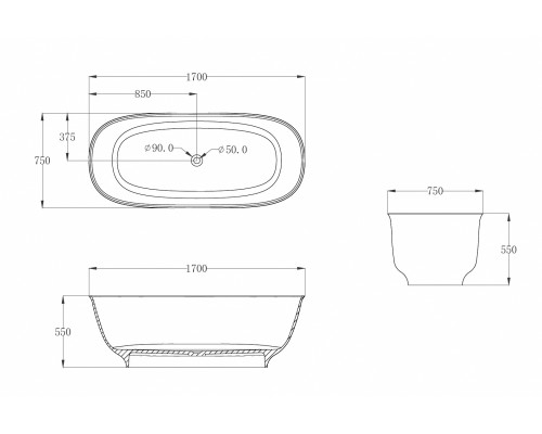 ABBER прозрачная ванна из полиэфирной смолы цвет бирюзовый 170x75x55 I AT9707Aquamarin