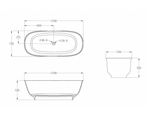 ABBER прозрачная ванна из полиэфирной смолы цвет черный 170x75x55 I AT9707Onyx