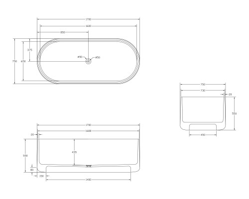 ABBER прозрачная ванна из полиэфирной смолы цвет коричневый 170x75x55 I AT9708Opal