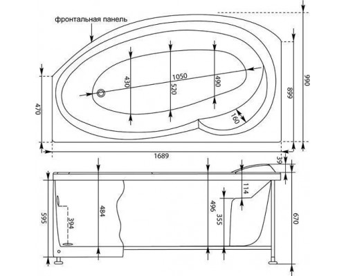 Асимметричная угловая ванна AQUANET JERSEY 170*90 L (203988)