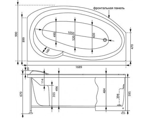 Асимметричная угловая ванна AQUANET JERSEY 170*90 R (203989)