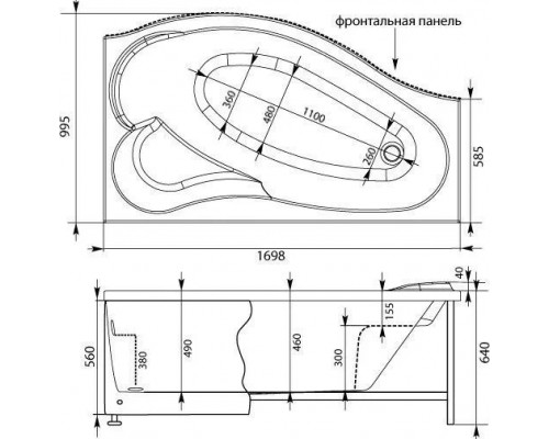 Асимметричная угловая ванна AQUANET PALMA 170*90/60 R (204023)