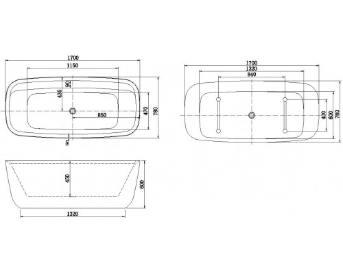 Акриловая ванна Aquanet Family Fine 170x78 95778-MW Matt Finish