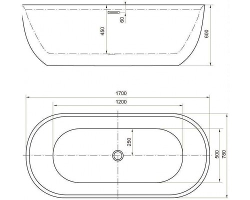 Акриловая ванна Aquanet Delight 170x78 черный матовый