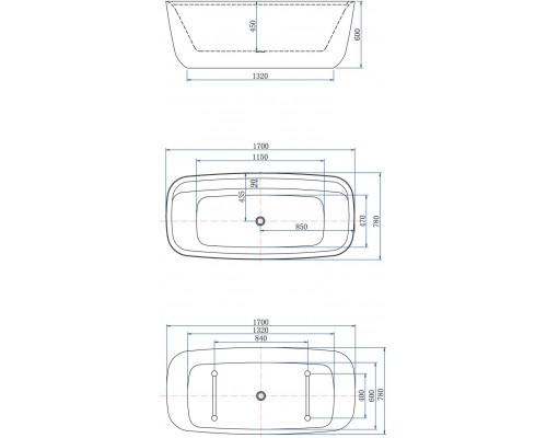 Акриловая ванна Aquanet Family Fine 170x78 95778-MW-MB Matt Finish (панель Black matte)