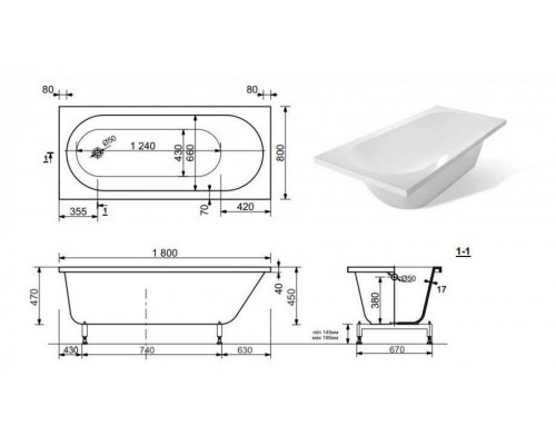 Ванна из искусственного камня Aquanet Lotos Stone 180х80 AQ-00332894