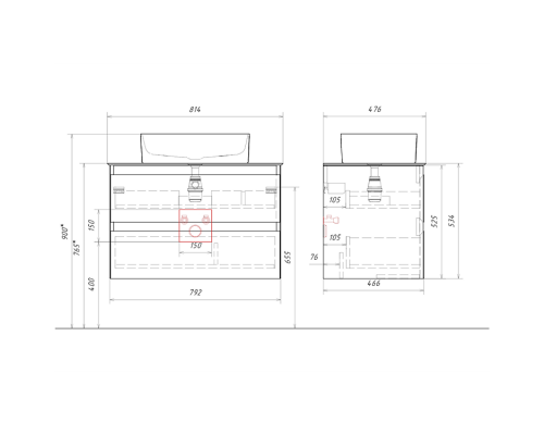 aqwella Тумба под умывальник 81,5x49 Geometria Прямоугольная цвет светло-серый GE01082ST+STG814X476GS