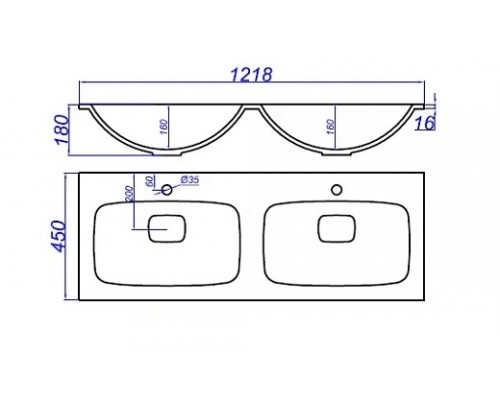 Раковина Malaga 45×120×18 см белый (литьевой мрамор) накладная