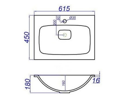 Раковина Malaga 45×60×18 см белый (литьевой мрамор) накладная