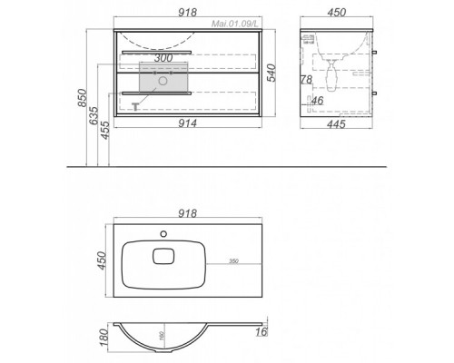 aqwella Тумба под умывальник 92x45 Miami Прямоугольная цвет дерево светлое Mai.01.09/L