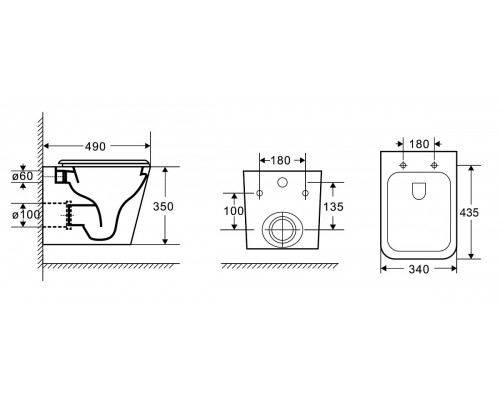 Azario AZ-0052-UQ Teramo Унитаз подвесной, безободковый, с сиденьем микролифт, 49х34 см, белый