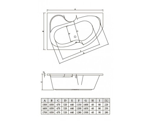 Ванна акриловая Arizona 160*105 левая, с ножками Super, BONITO HOME, BH-AR-102-160L/Su, Польша