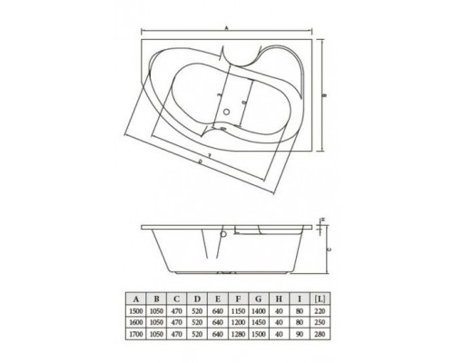 Ванна акриловая ROSA 150*100 правая, с ножками Standard, BONITO HOME, BH-RA-101-150P/St, Польша