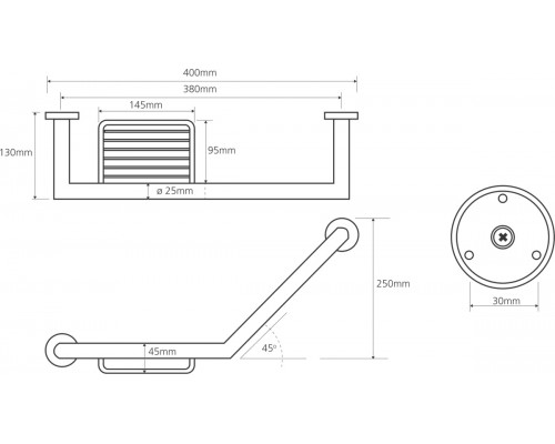 Bemeta, OMEGA поручень изогнутый с мыльницей, хром 104307631