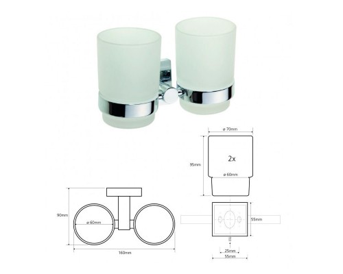 Bemeta, BETA стакан сдвоенный настенный с держателем зубных щеток, хром