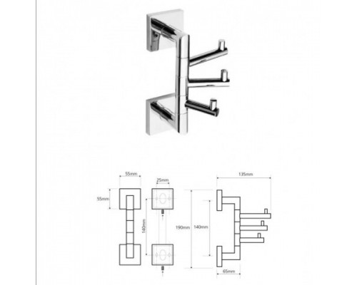Bemeta, BETA крючок тройной поворотный, хром 132206072