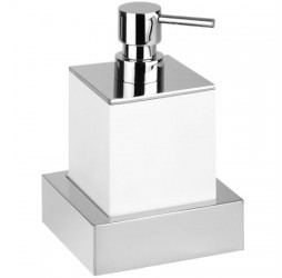 Bemeta, GAMMA дозатор мыла квадратный, отдельностоящий, хром/белый  
