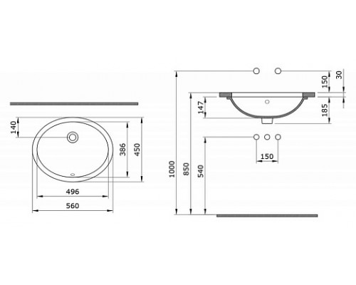 Раковина Bocchi Parma 56 см встраиваемая снизу, белая
