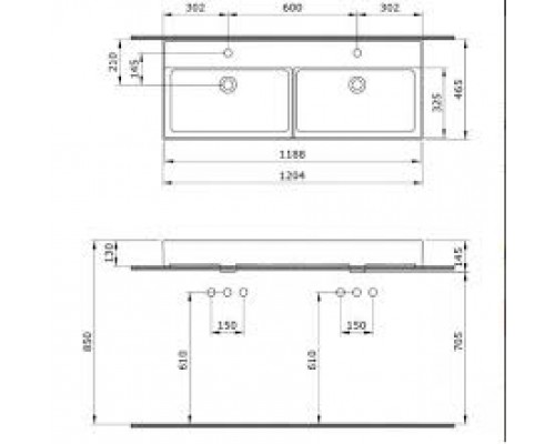 Раковина Bocchi Milano 120 см 1393-001-0132 белая (на 2 чаши)