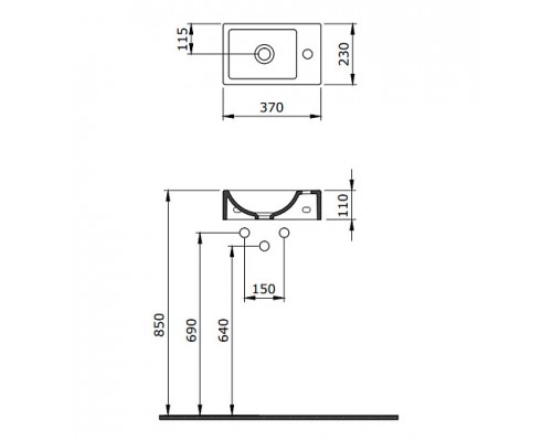 Рукомойник Bocchi Milano 37x23 правый, белый матовый