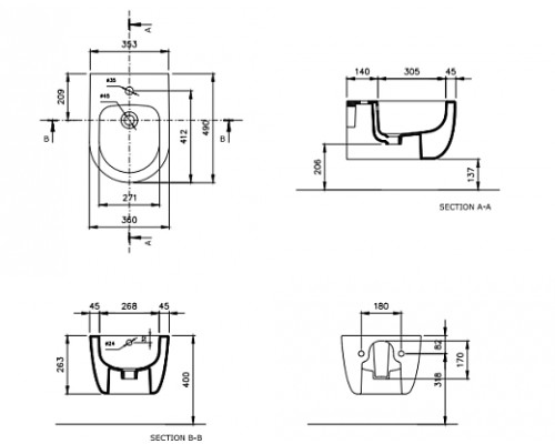 Биде подвесное Bocchi V-Tondo Compacto 49 см 1487-001-0120, белое