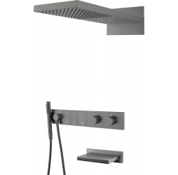 Встроенная душевая система с  термостатом и изливом  ZODIAC, трехпозиционная GUN METAL