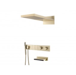 Встроенная душевая система с  термостатом и изливом  ZODIAC, трехпозиционная MATT GOLD