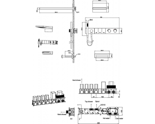 Встроенная душевая система с термостатом и изливом ZODIAC, трехпозиционная Black