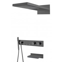 Встроенная душевая система с  термостатом и изливом  ZODIAC, трехпозиционная SHINE GUN METAL