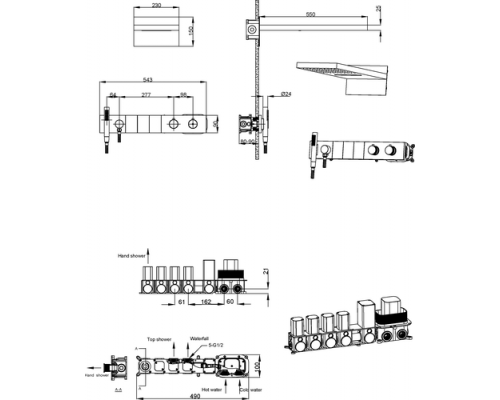 Встроенная душевая система с термостатом  ZODIAC, трехпозиционная GUN METAL